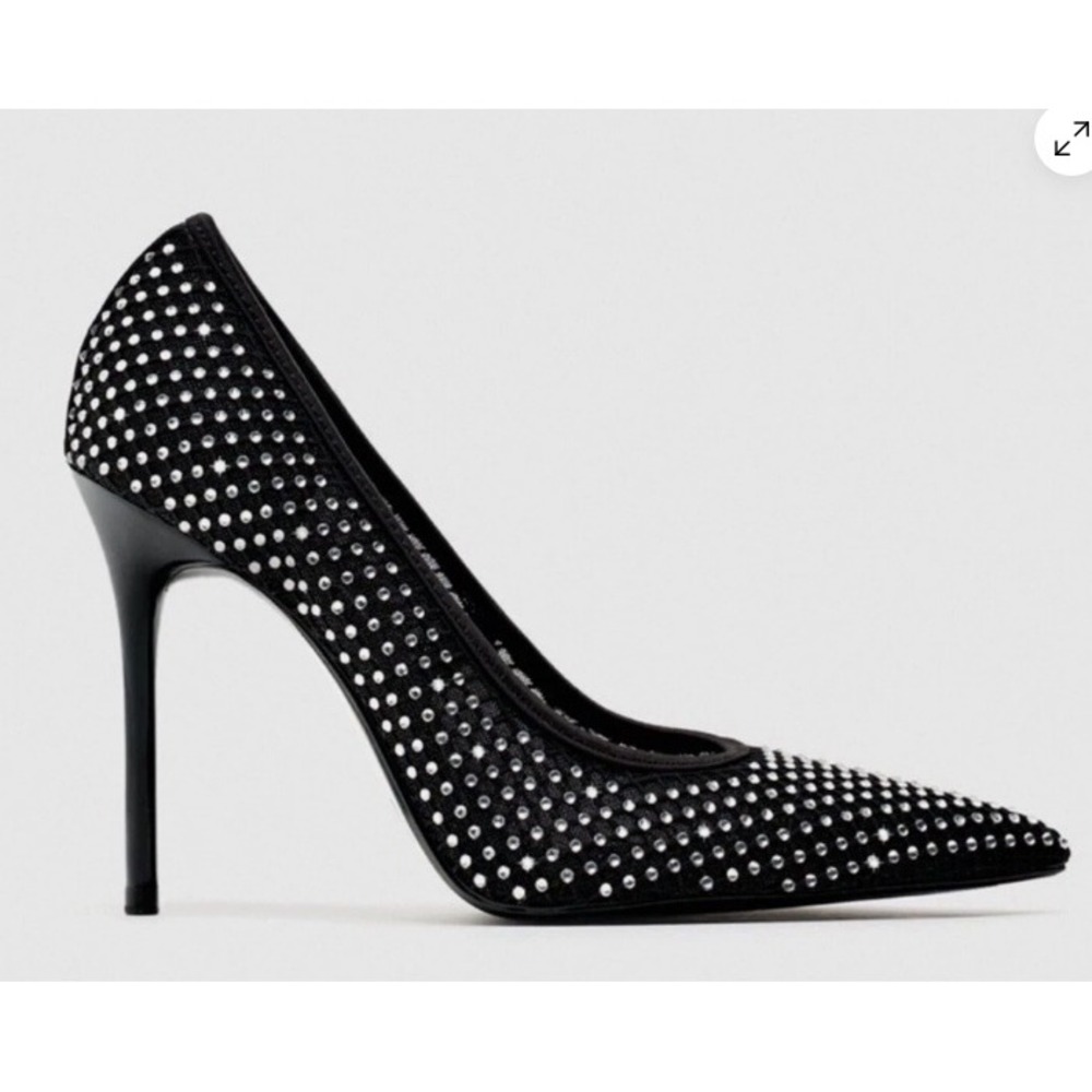 Women Rhinestone Mesh Stiletto Heels Black Pointed